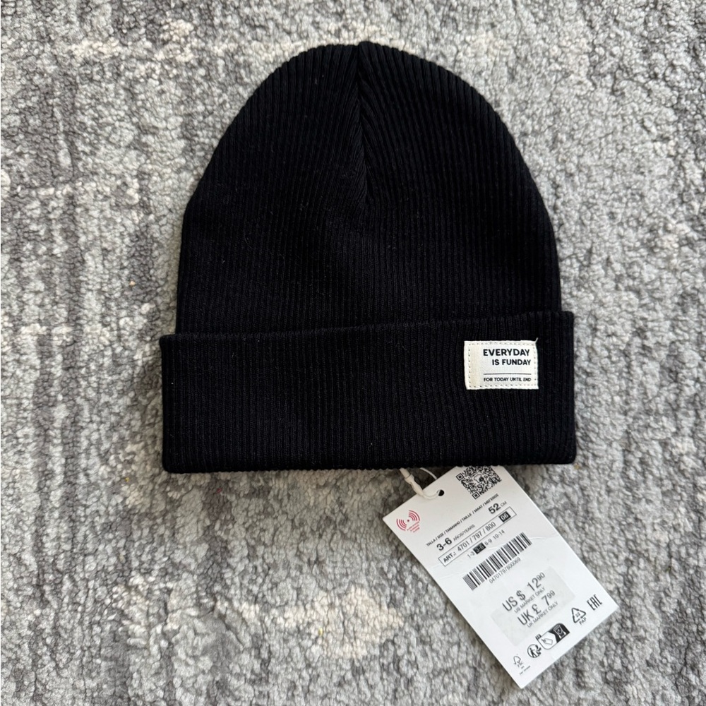NEW Zara Kids Black Ribbed Beanie